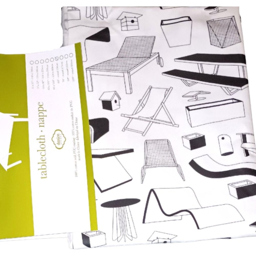 Cabana Tablecloth Black White Danica Studio Size 60" Round Cotton w/ PVC Coating